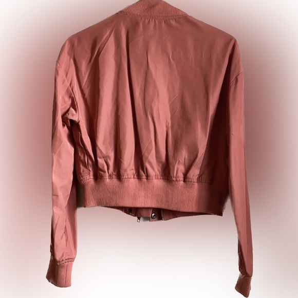 ASHLEY Blush Coral Salmon Cropped Moto Bomber Jacket Coat Top Saks Fifth Ave 5th - Picture 4 of 15